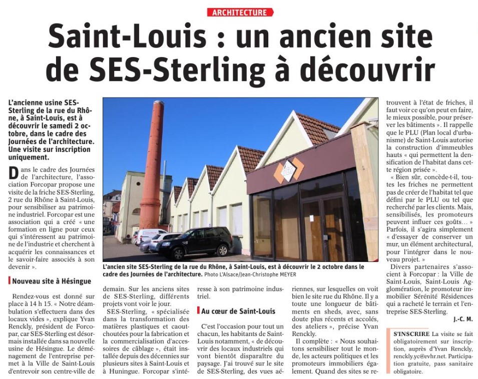 Article SES-STERLING Journée de l'architecture journal l'Alsace septembre 2021