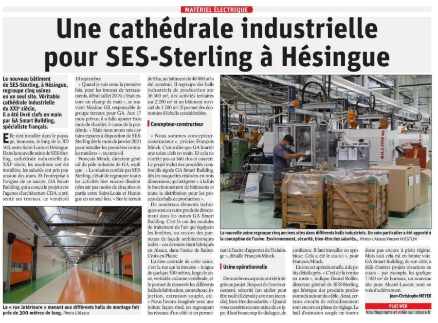 Article SES-STERLING journal l'Alsace septembre 2021