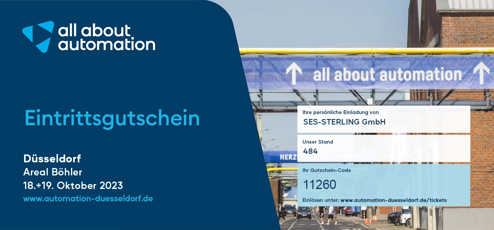 Frei entritt banner All About Automation Düsseldorf 2023 - SES-STERLING