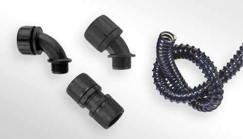 Photo Thermoplastic protective cable conduits, conduit glands, accessories